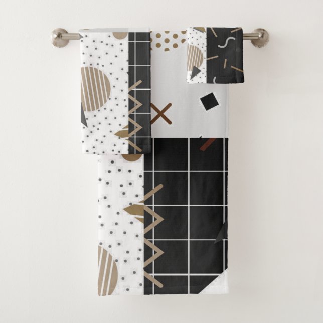 Conjunto De Toalhas Formas Contemporâneas Pretas, Cremes, Cinzas, Marr (Insitu)