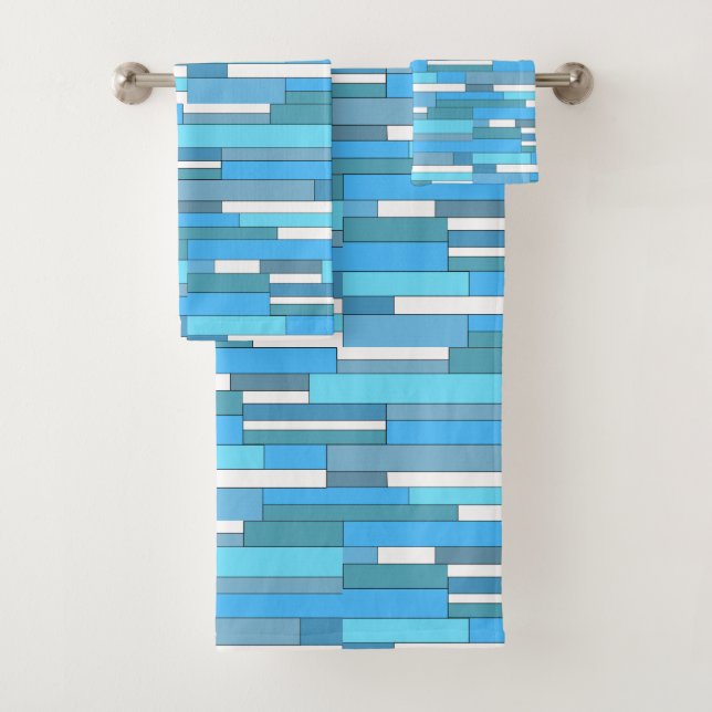 Conjunto De Toalhas Formas geométricas abstratas em azul-celeste & tur (Insitu)