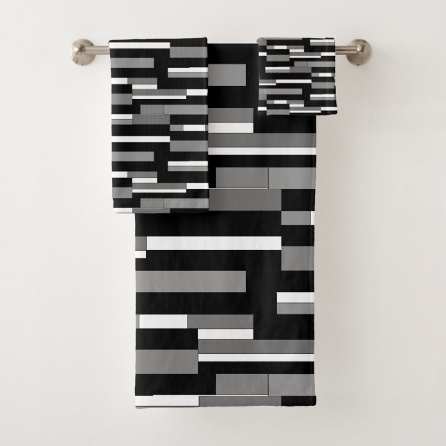 Conjunto De Toalhas Formas geométricas abstratas em preto, cinza e bra (Insitu)