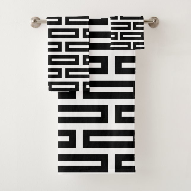 Conjunto De Toalhas Formas Geométricas Abstratas Modernas em Preto e B (Insitu)