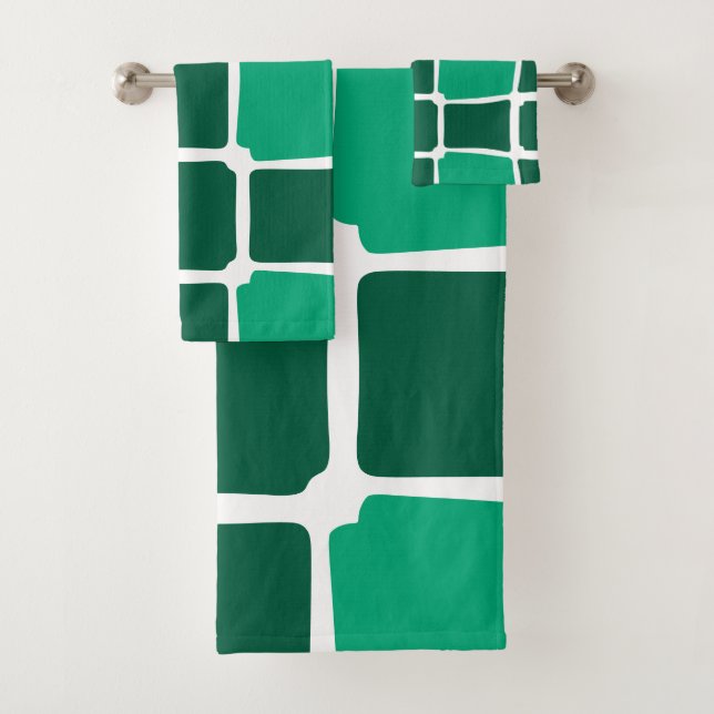 Conjunto De Toalhas Formas Verdes Quadrados Negrito Assimétrico (Insitu)