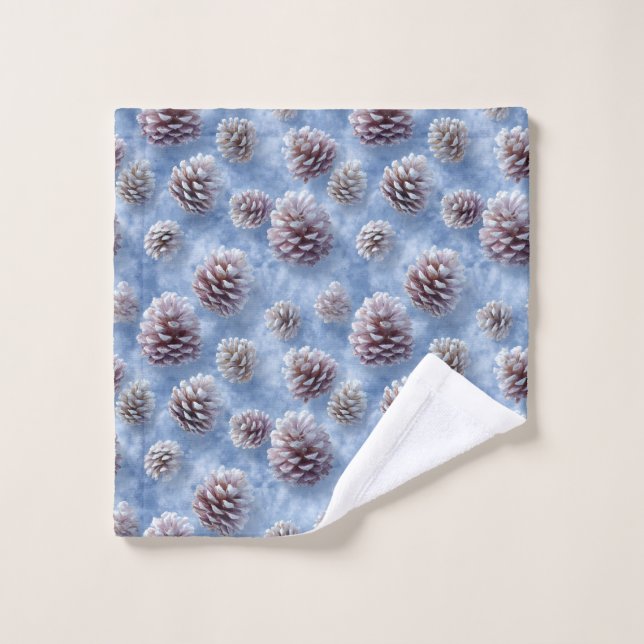 Conjunto De Toalhas Fosco  Azul Pinecones Travesseiro decorativo Padrã (Pano de lavar)