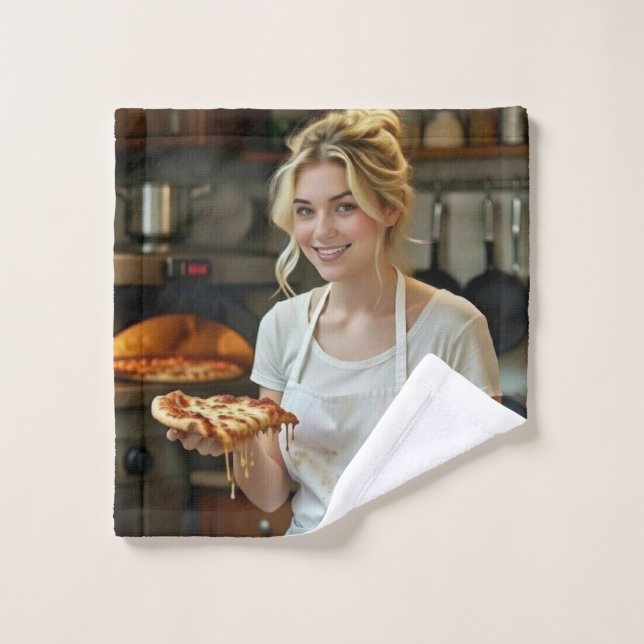 Conjunto De Toalhas Foto de comer pizza personalizar (Pano de lavar)