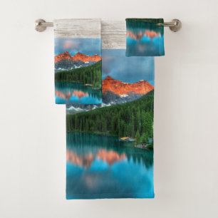 Conjunto De Toalhas Fotografia do cenário de montanha e lago
