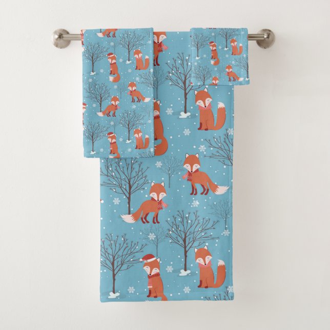 Conjunto De Toalhas Fox de Natal de inverno (Insitu)
