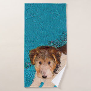 Conjunto De Toalhas Fox Terrier Puppy Painting - Arte Original De Cão