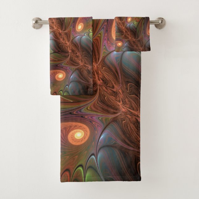 Conjunto De Toalhas Fractal Castanho Abstrato fluorescente colorido (Insitu)