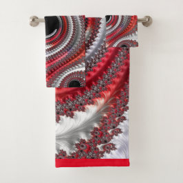 Conjunto De Toalhas Fractal Espiral Gradiente abstrato Vermelho e Pret