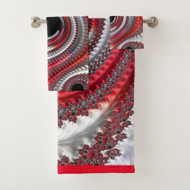Conjunto De Toalhas Fractal Espiral Gradiente abstrato Vermelho e Pret (Insitu)