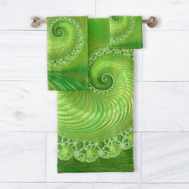 Conjunto De Toalhas Fractal Espiral Verde Monocromático