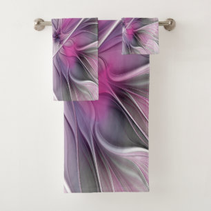 Conjunto De Toalhas Fractal Fractal Moderna Abstrato com Cinza Rosa Fl