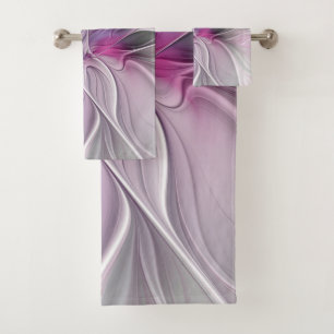 Conjunto De Toalhas Fractal Fractal Moderna Abstrato com Cinza Rosa Fl