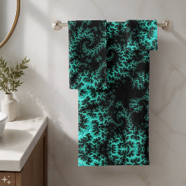 Conjunto De Toalhas Fractal Preto Verde Abstrato