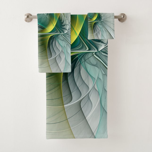 Conjunto De Toalhas Fractal Teal De Turquoise Com Ouro Hipnótico (Insitu)