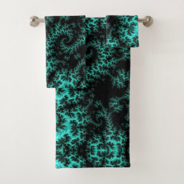 Conjunto De Toalhas Fractal Verde abstrato Preto