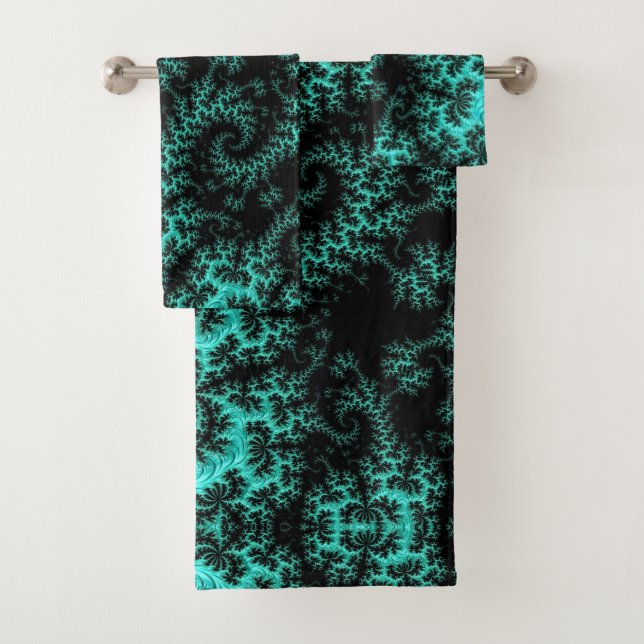 Conjunto De Toalhas Fractal Verde abstrato Preto (Insitu)