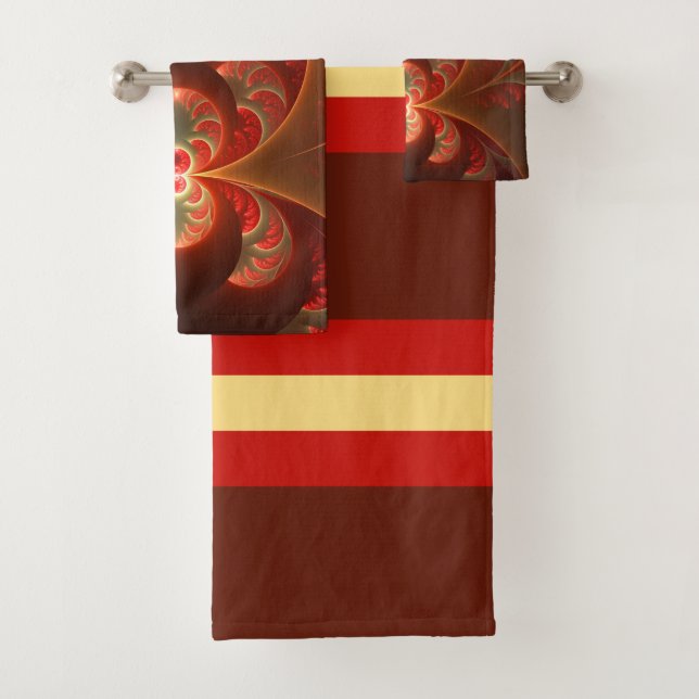 Conjunto De Toalhas Fractal vermelho-laranja abstrato moderno e lumino (Insitu)