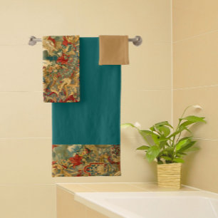 Conjunto De Toalhas Francês Vintage Tapeçaria Jewel Tone Teal Green