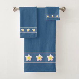 Conjunto De Toalhas Frangipani Elegante Flores de Plumeria em Azul Prê