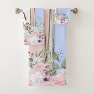 Conjunto De Toalhas Frasco de Perfume Rosa Azul Floral Bonito