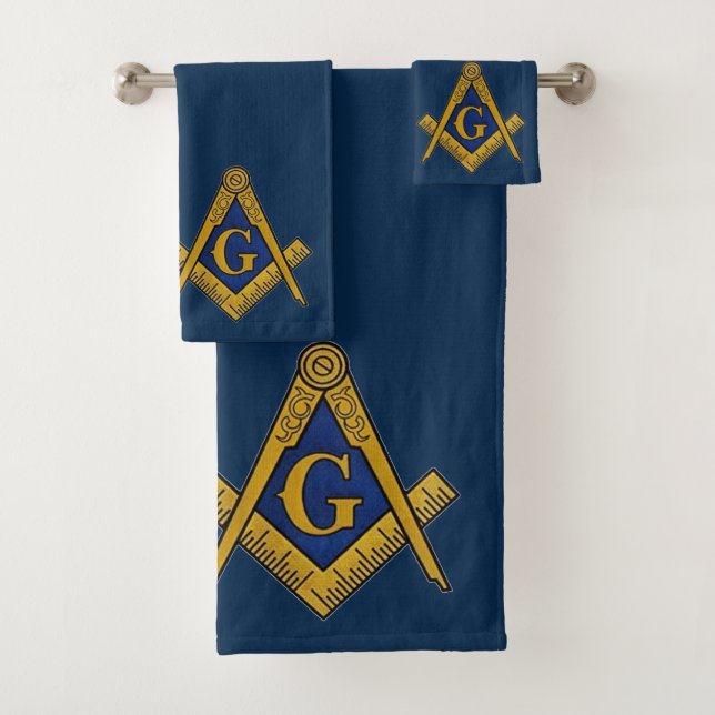 Conjunto De Toalhas Freemason Square e Compass Marinho Masonic Blue (Insitu)