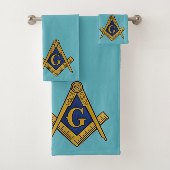 Conjunto De Toalhas Freemason Square e Compass Masonic Blue (Insitu)
