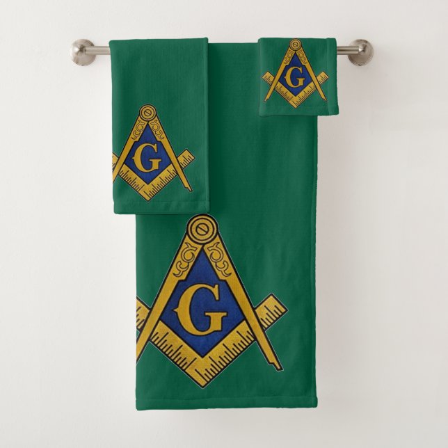 Conjunto De Toalhas Freemason Square e Compass Masonic Emerald Green (Insitu)