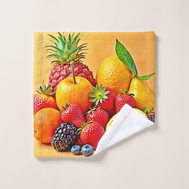 Conjunto De Toalhas Fresh Bounty: Vibrant Fruit Harvest Design  (Pano de lavar)