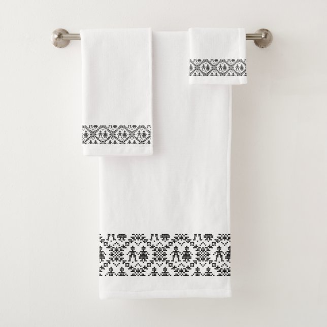Conjunto De Toalhas Fronteira norueguesa branca negra (Insitu)