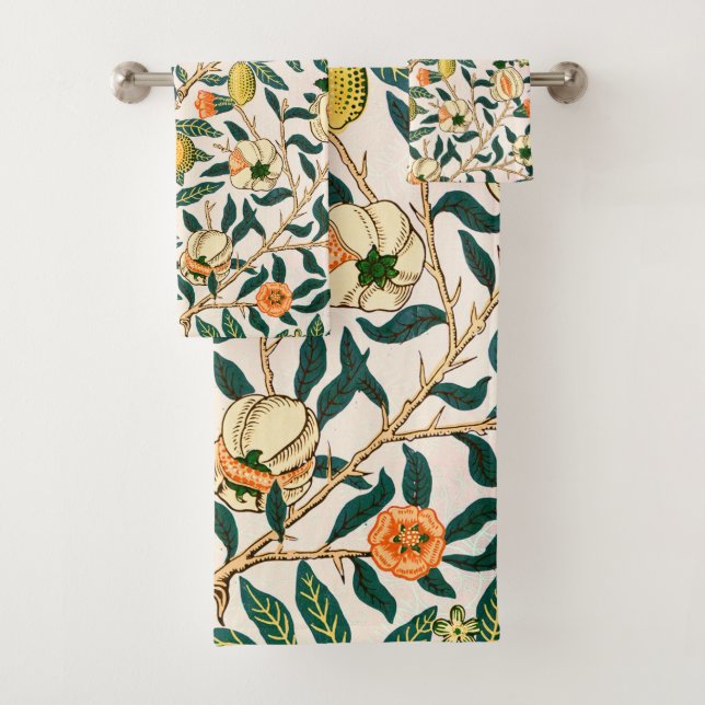 Conjunto De Toalhas Fruta William Morris Pomegranate Ornamento Branco (Insitu)