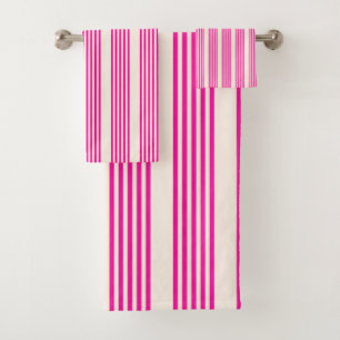 Conjunto De Toalhas Fuchsia e beige cinco listras padrão