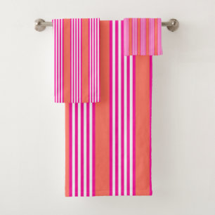 Conjunto De Toalhas Fuchsia e coral vivo: cinco listras