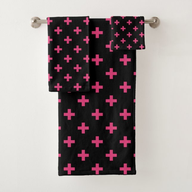 Conjunto De Toalhas Fuchsia polka cruza a preto (Insitu)