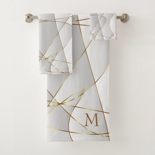 Conjunto De Toalhas Fundo Abstrato Branco E Dourado (Insitu)