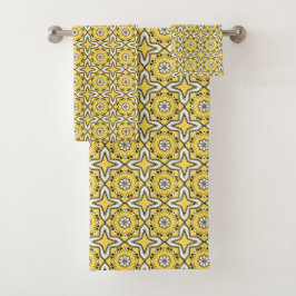 Conjunto De Toalhas Fundo amarelo padrão geométrico estrela