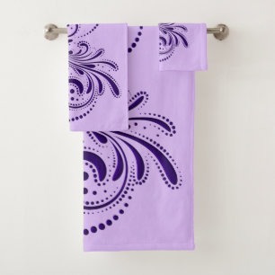 Conjunto De Toalhas Fundo de espiral roxo profundo, branco e lavanda
