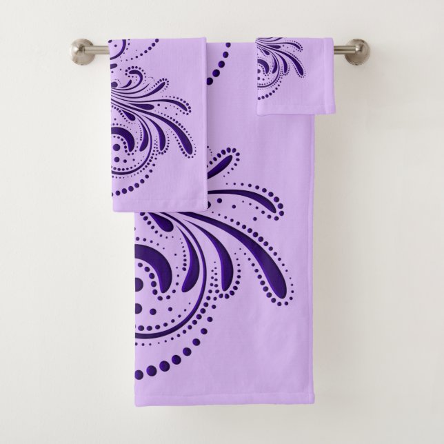 Conjunto De Toalhas Fundo de espiral roxo profundo, branco e lavanda (Insitu)