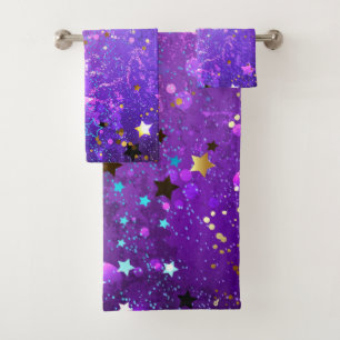 Conjunto De Toalhas Fundo de folhas roxas com estrelas