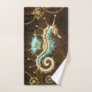 Conjunto De Toalhas Fundo de madeira com cavalo de mar mecânico