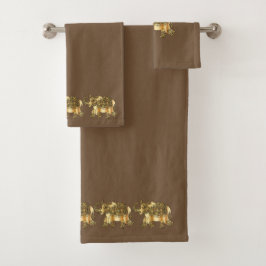 Conjunto De Toalhas Fundo Dourado extravagante dos elefantes | Brown