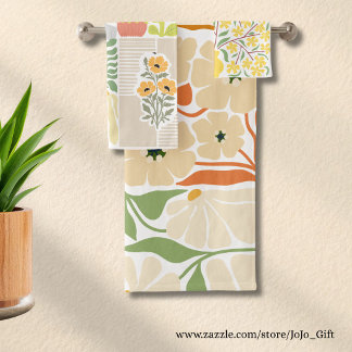 Conjunto De Toalhas Fundo floral abstrato de colagem pastel fofo