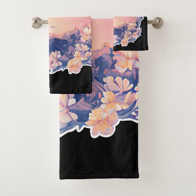 Conjunto De Toalhas fundo negro com vista de montanha (Insitu)