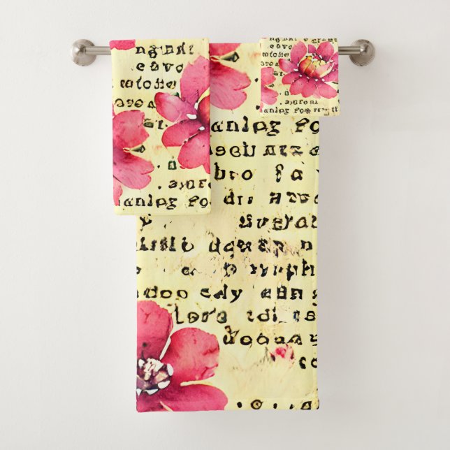 Conjunto De Toalhas Fundo russo pintado com flores e letras (Insitu)