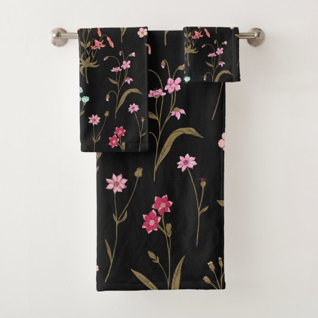 Conjunto De Toalhas Fundo Vibrante Floral Medley Dark (Insitu)