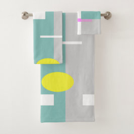 Conjunto De Toalhas Funky Abstract Art Turquoise Pink Pastel Theme 