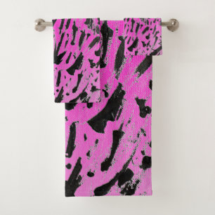 Conjunto De Toalhas Funky Neon Pink e Impressão preto