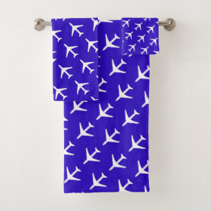 Conjunto De Toalhas Funky White Plane Blue Background Aviation