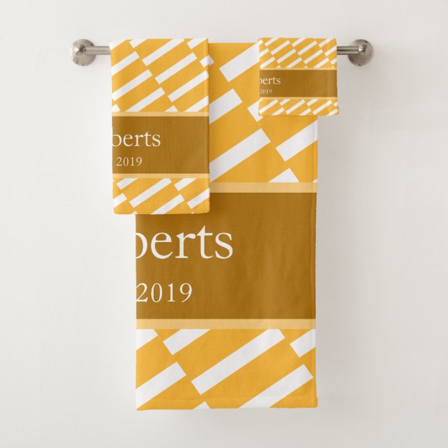 Conjunto De Toalhas Funky Yellow Pattern Family Name e Year Modern (Insitu)