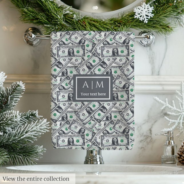 Conjunto De Toalhas Funny gift classic dollar print with custom name (Funny gift chic money lover’s monogram birthday)