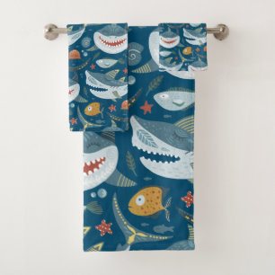 Conjunto De Toalhas Funny Happy Shark Blue Ocean Animal Standard